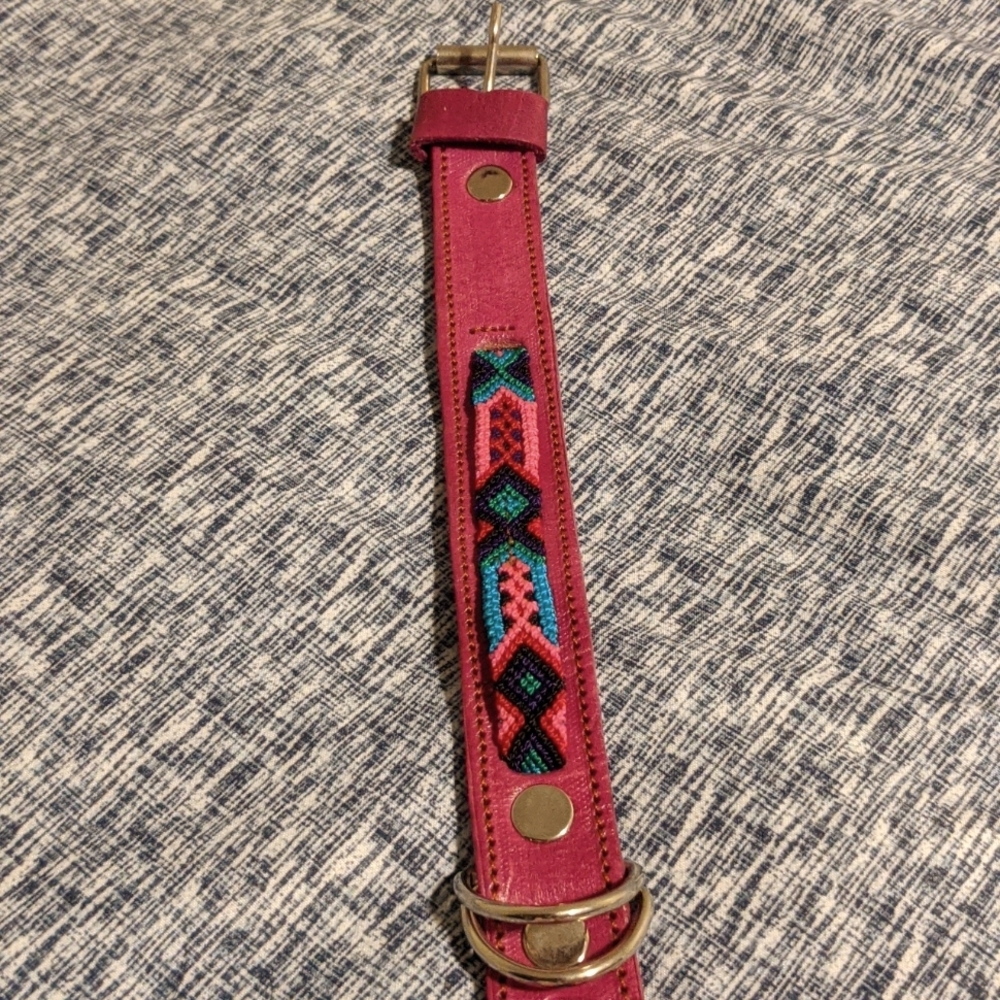 Handmade Leather magenta dog collar